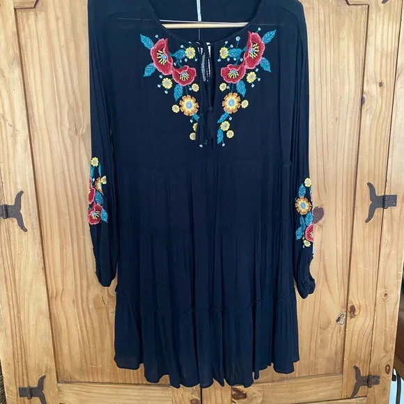 Free People Women Spell On You Embroidered Mini Dress - Black - S